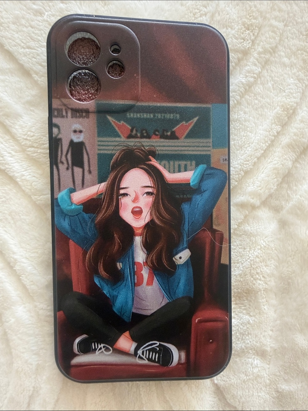 Stylish Cartoon Girl I Phone 13 Case - Blue Accent